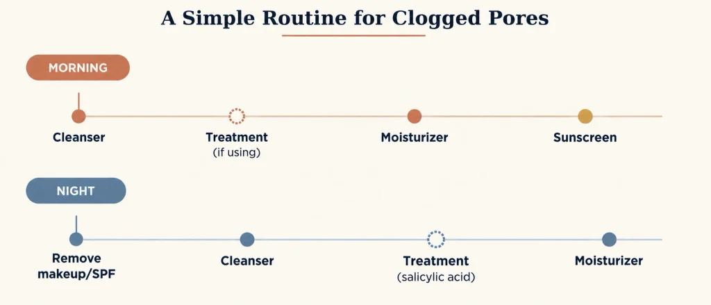 Simple morning and night skincare routine for clogged pores