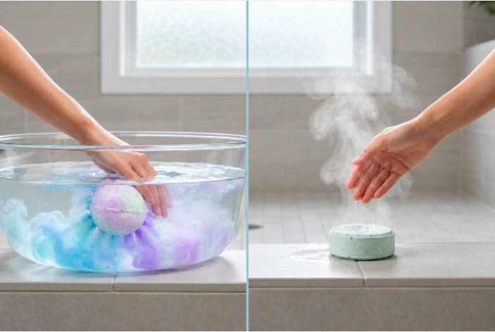 Everything shower routine with bath bomb and shower steamer comparison