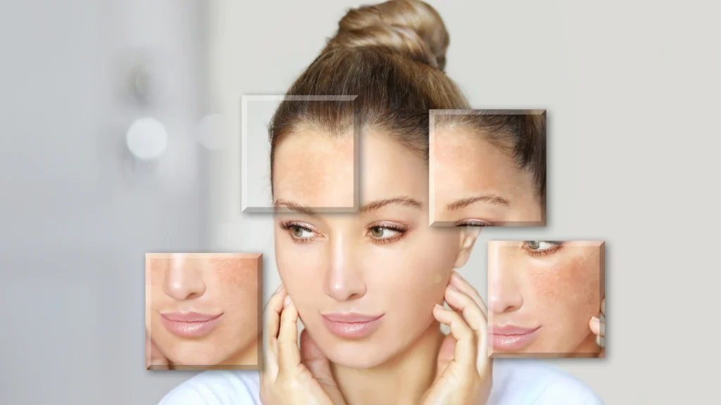Dark spots on face showing common areas of facial hyperpigmentation