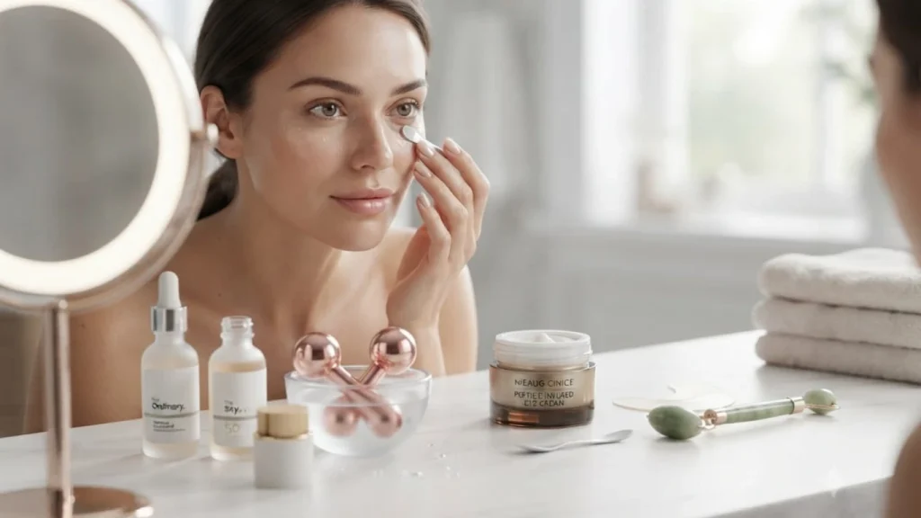 woman applying under-eye skincare for dark circles