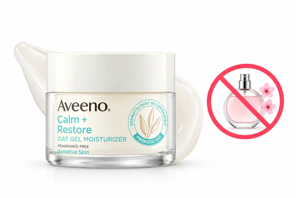fragrance free moisturizer gel for sensitive skin: Aveeno Calm + Restore Oat Gel