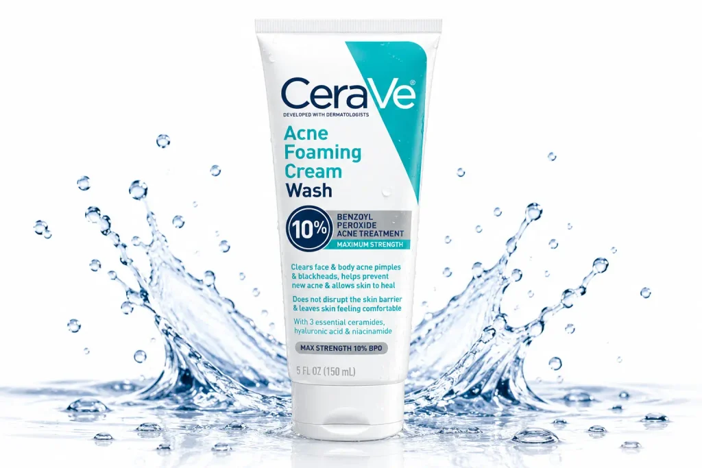 Best dermatologist-recommended cleanser CeraVe Acne Foaming Cream Cleanser for acne-prone skin