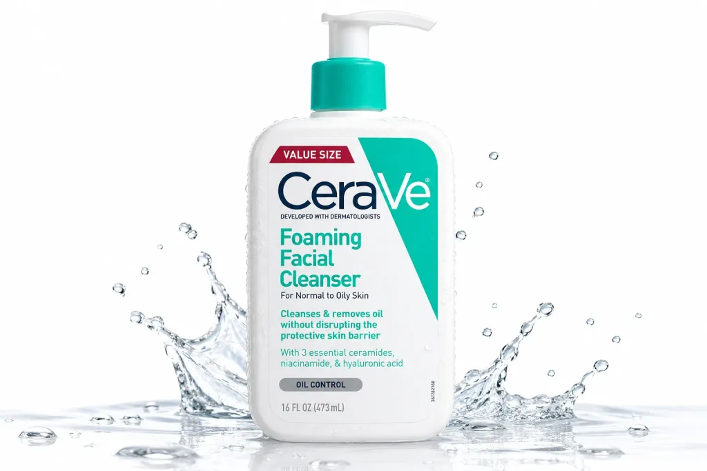Best cleanser for oily skin CeraVe Foaming Facial Cleanser in pump bottle