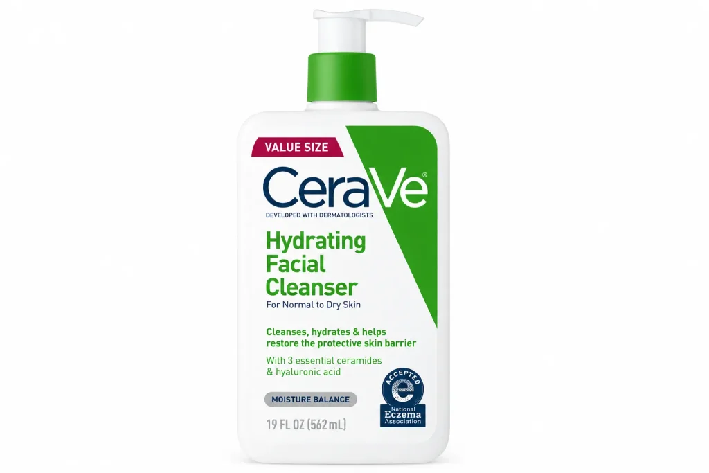 best cleanser in skincare products for dry skin: CeraVe Hydrating Facial Cleanser