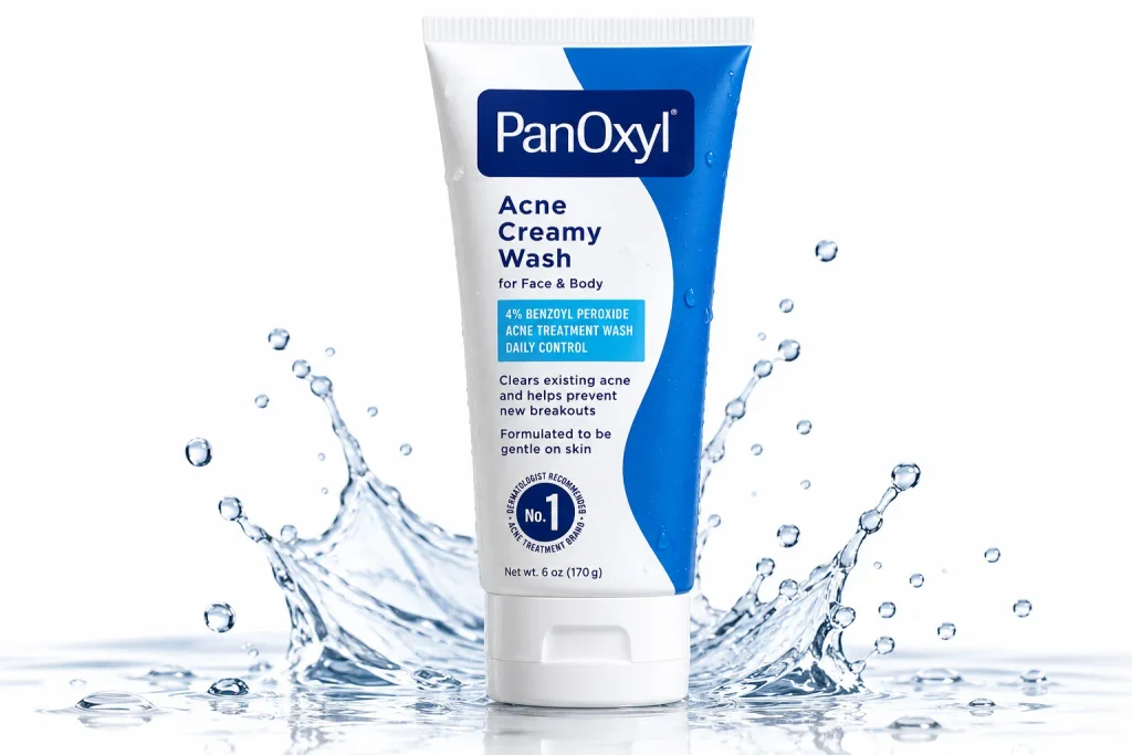 Best cleanser for oily skin with acne PanOxyl 4 percent benzoyl peroxide Creamy Wash